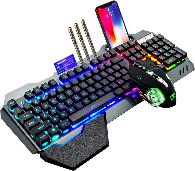 LexonElec Wireless Gaming Keyboard and Mouse,RGB Backlit Rechargeable Keyboard Mouse with 5000mAh Battery Metal Panel,Removable Hand Rest Mechanical Feel Keyboard and 7 Color Gaming Mute Mouse for PC Gamer - Image 1